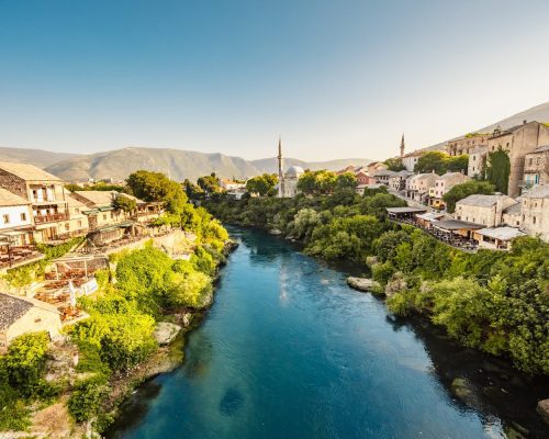 Historical Mostar Bridge known also as Stari Most or Old Bridge in Mostar, Bosnia and Herzegovina