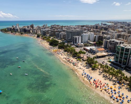 Aerial view of beaches in Maceio, Alagoas, Northeast region of Brazil.