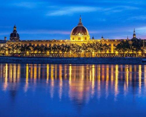 Lyon after sunset with Saone river