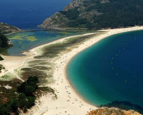 VISTAS AEREAS HELICOPTERO PESCA I ISLAS CIES PLAYA DE RODAS PARQUE NACIONAL ILLAS ATLANTICAS CONCELLO VIGO