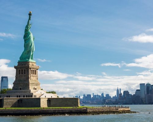 Statue of Liberty and the New York City Skyline, USA.