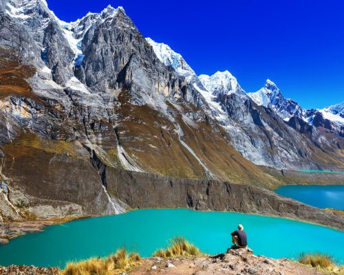 Hiking scene in Cordillera mountains, Peru