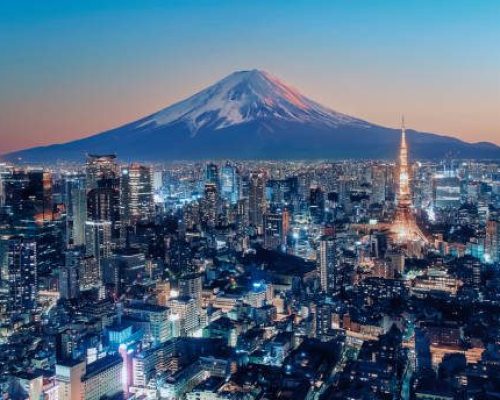 Tokyo city illuminated at sunset