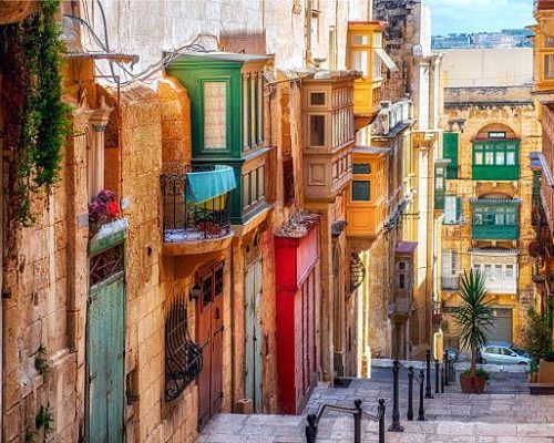 Narrow street in Valletta - the capital of Malta.