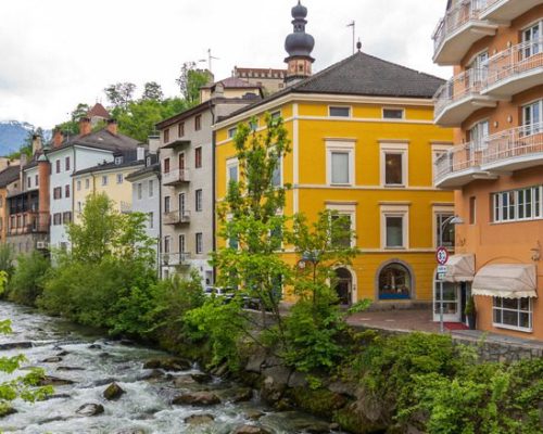 Bruneck, Alto Adige, Italy, May 2023: Rienz Riverbank